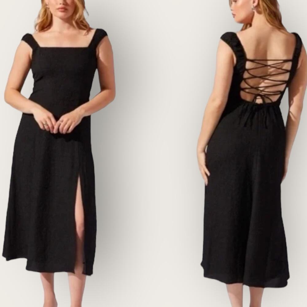 NWT | ASTR The Label | Lace-Up Back Midi Dress | Black | Size XS